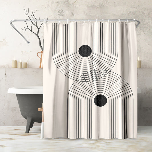 71" x 74" Boho Shower Curtain with 12 Hooks, Black Geometrical Line Art 2 by Tetyana Karankovska