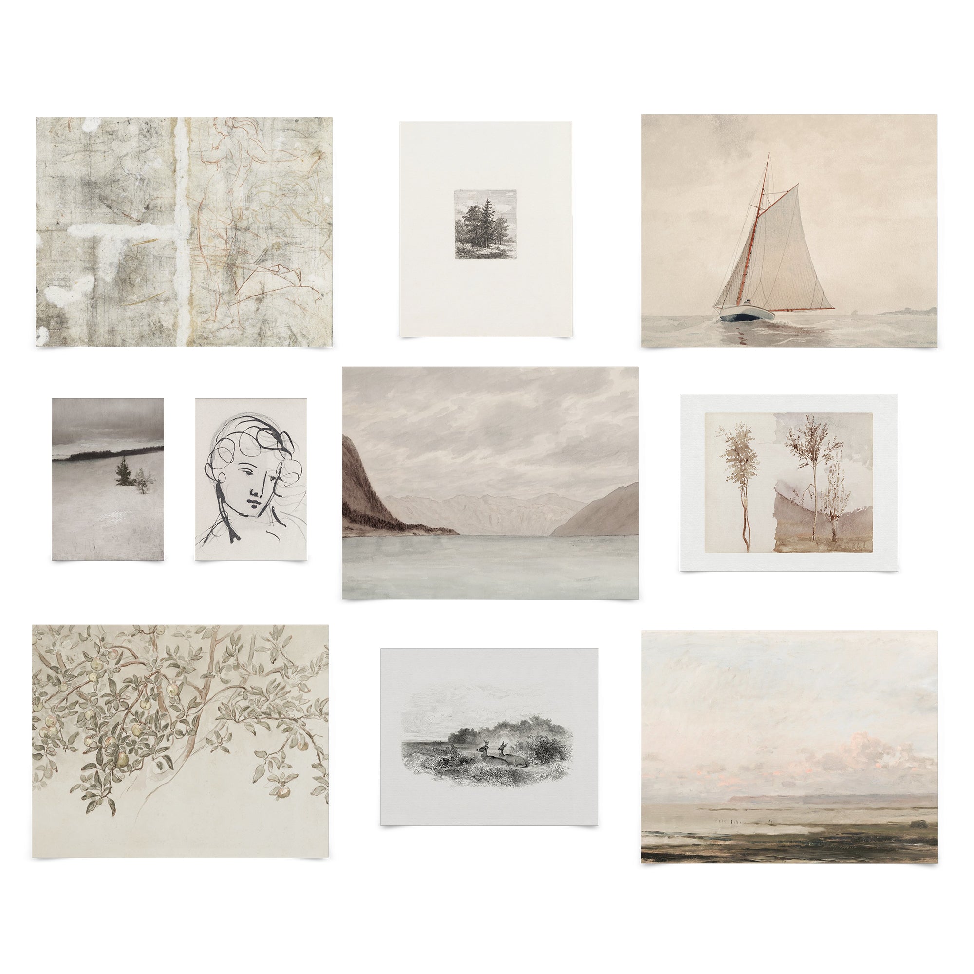 10 Piece Vintage Gallery Wall Art Set Art by Maple + Oak Americanflat