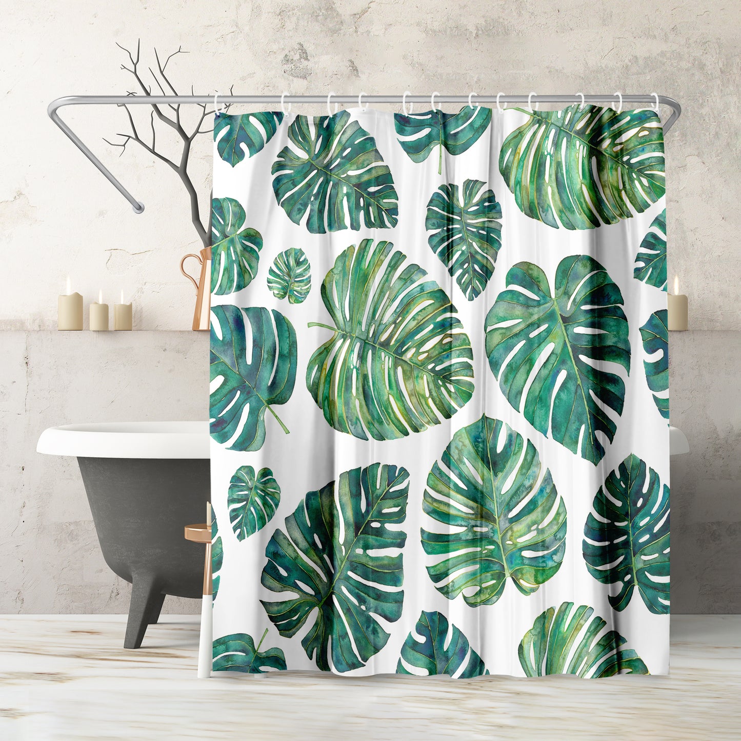 71" x 74" Decorative Shower Curtain with 12 Hooks, Tropical Leaves by Elena O'Neill