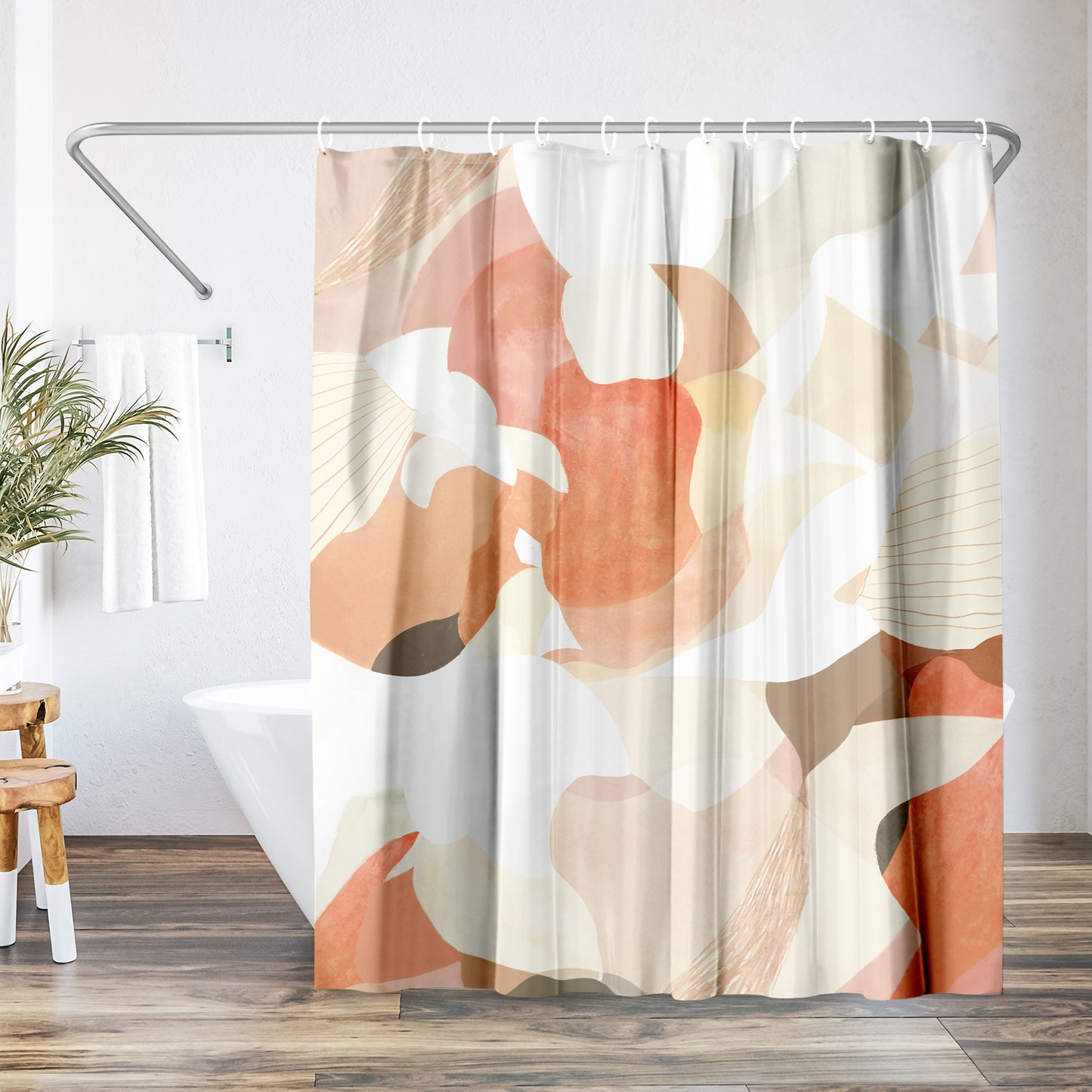 71x74 Abstract Shower Curtain with 12 Metal Grommets | Modern Design