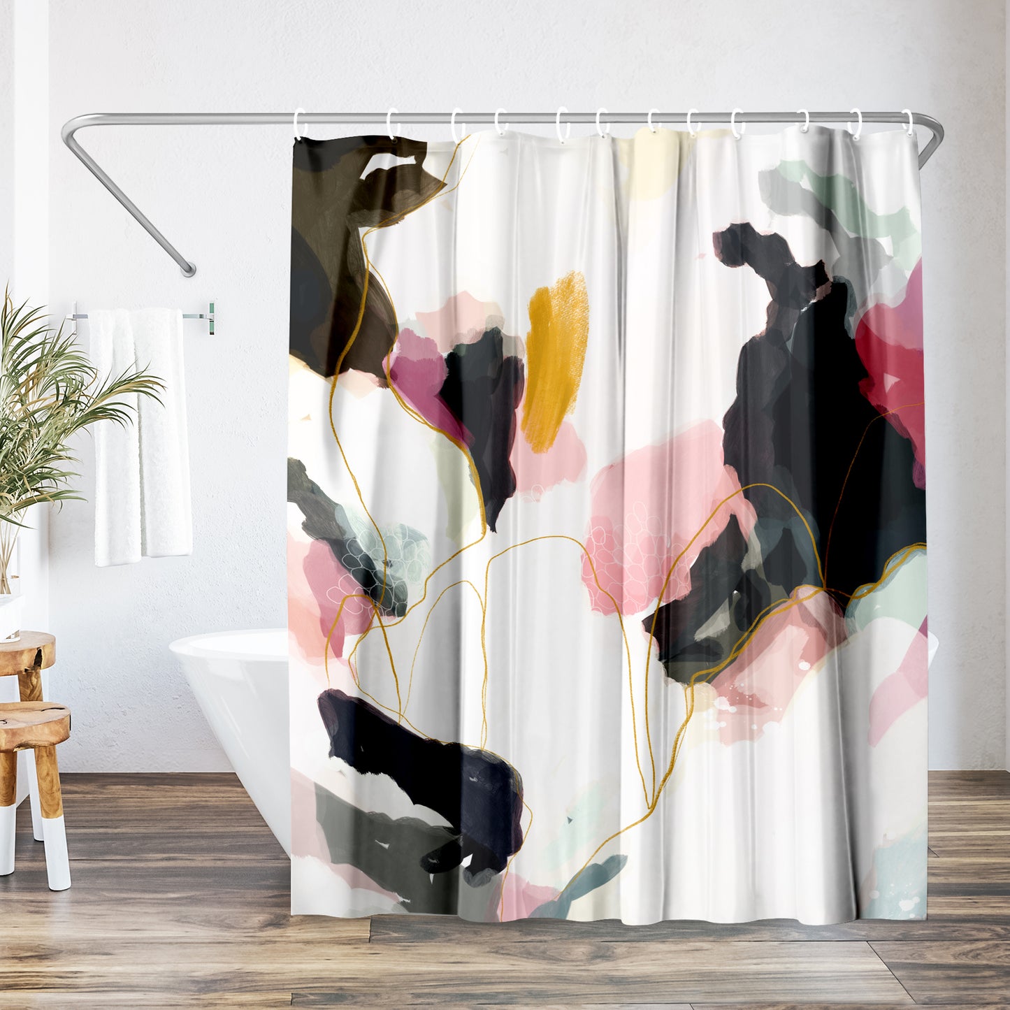 71x74 Abstract Shower Curtain with 12 Metal Grommets | Modern Bold Design