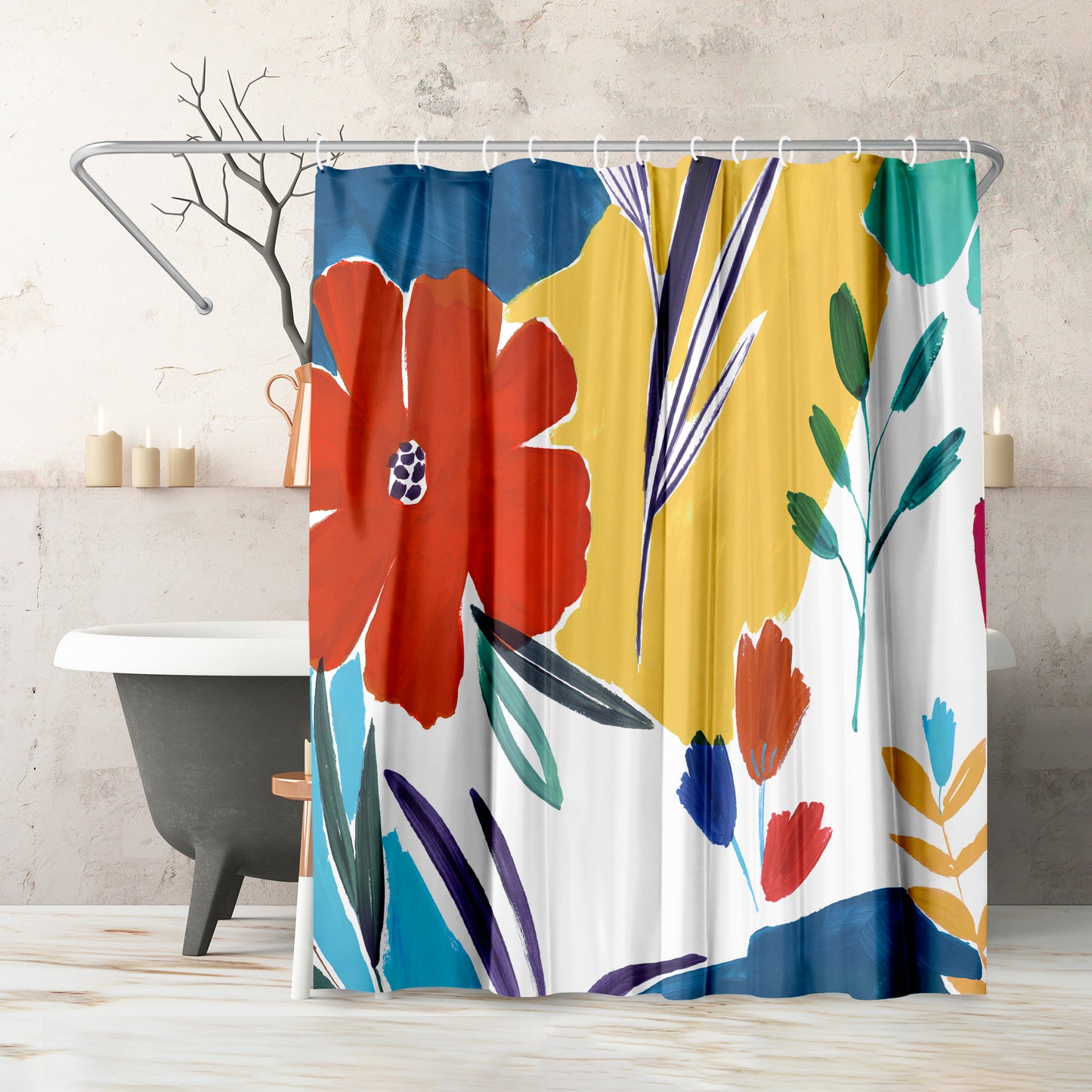 71" x 74" Boho Shower Curtain with 12 Hooks, Cheerfulness I by Pi Creative Art