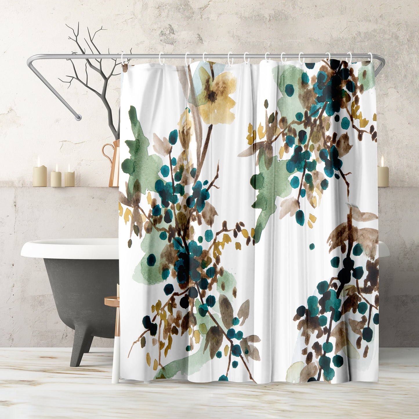 71" x 74" Abstract Shower Curtain with 12 Hooks, Watercolor Blueberry by New York Botanical Garden