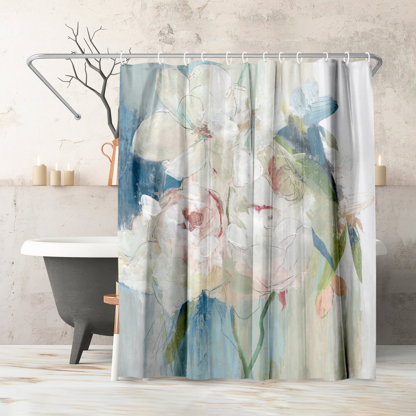 71x74 Abstract Shower Curtain with 12 Metal Grommets | Blissful Peony