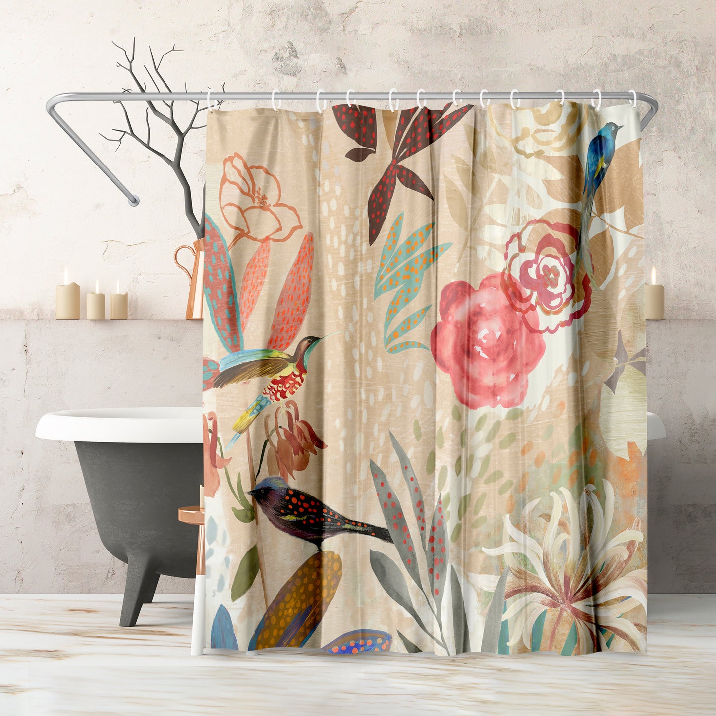 71" x 74" Abstract Shower Curtain with 12 Hooks, Where The Passion Flower Grows Ii by Pi Creative Art