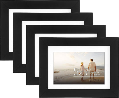 Picture Frame with Mat Set of 4 - Engineered Wood Photo Frame with Shatter-Resistant Glass