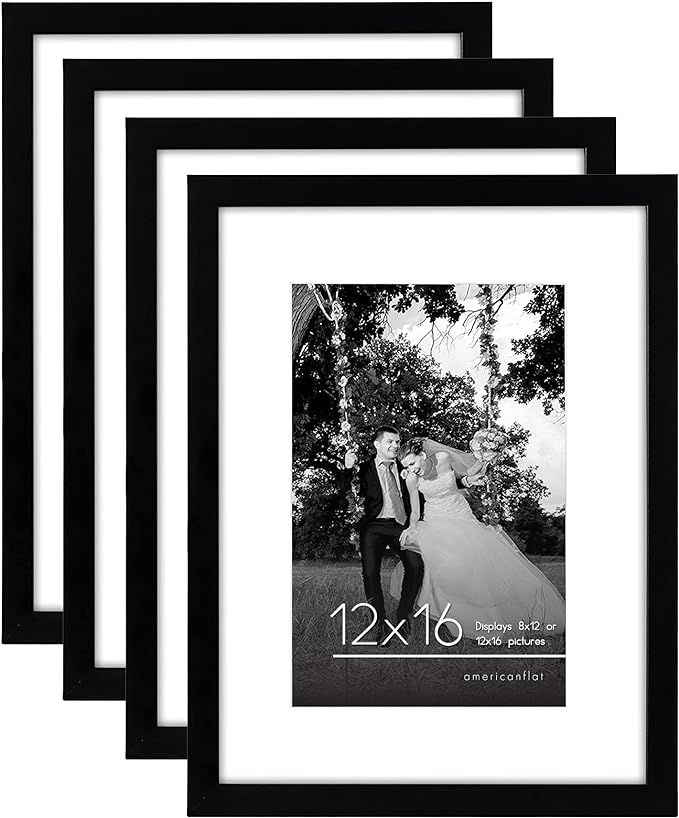 Picture Frame with Mat Set of 4 - Engineered Wood Photo Frame with Shatter-Resistant Glass