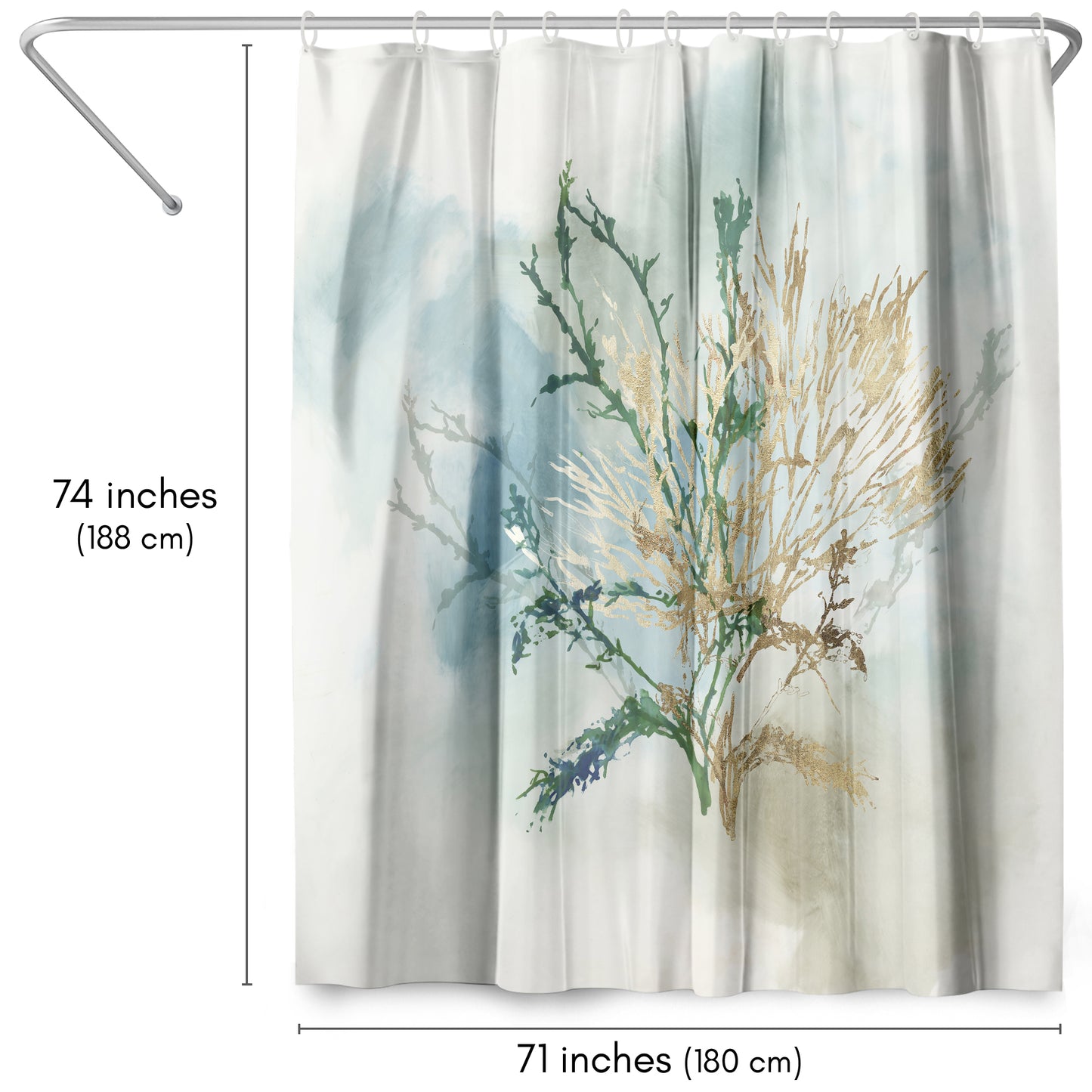71x74 Abstract Shower Curtain with 12 Metal Grommets | Green Coral