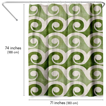 71" x 74" Abstract Shower Curtain with 12 Hooks, Retro Waves In Green by Modern Tropical