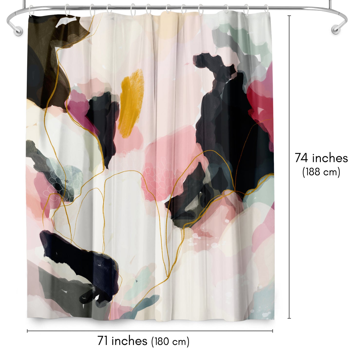 71x74 Abstract Shower Curtain with 12 Metal Grommets | Modern Bold Design