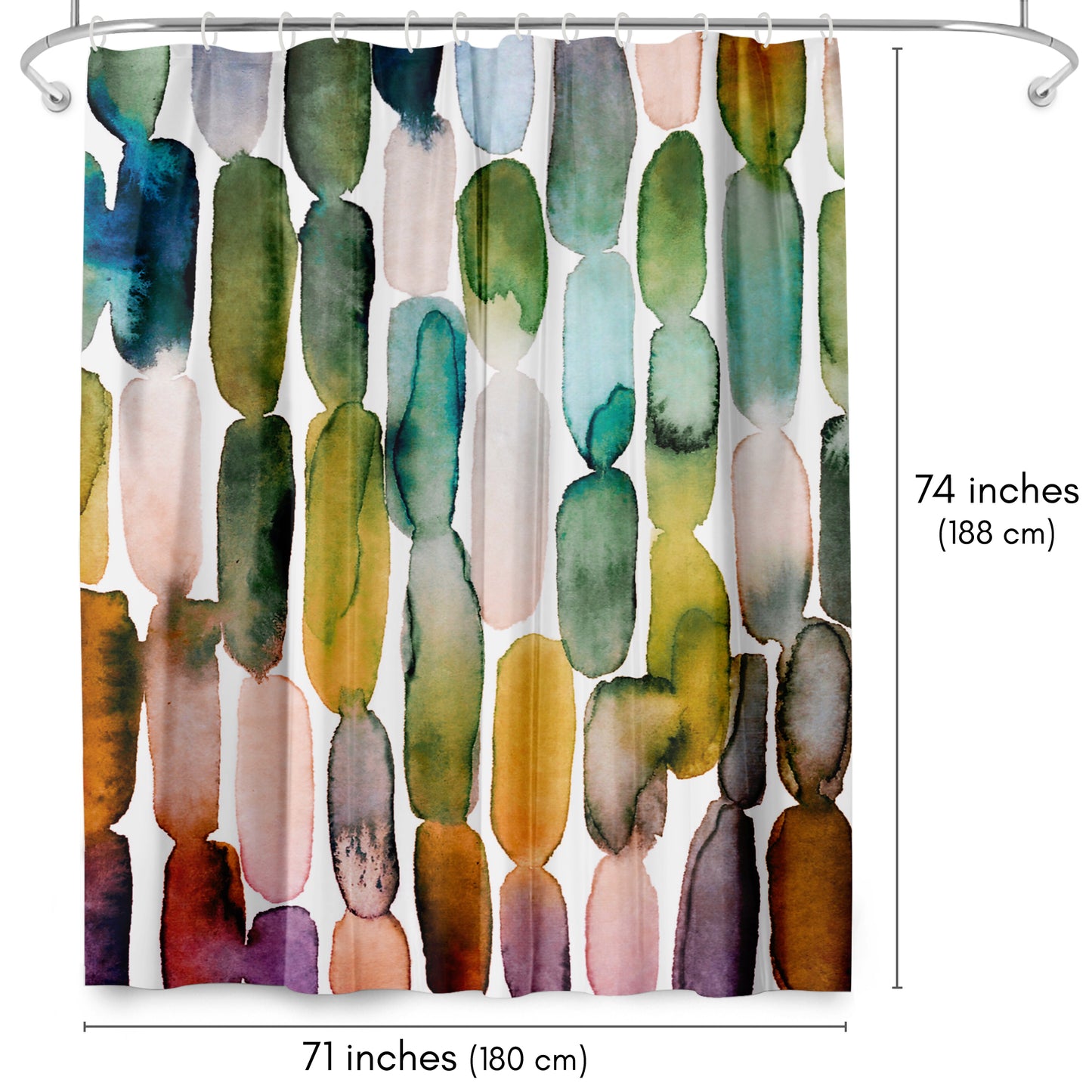 71x74 Abstract Shower Curtain with 12 Metal Grommets | Watercolor Strokes