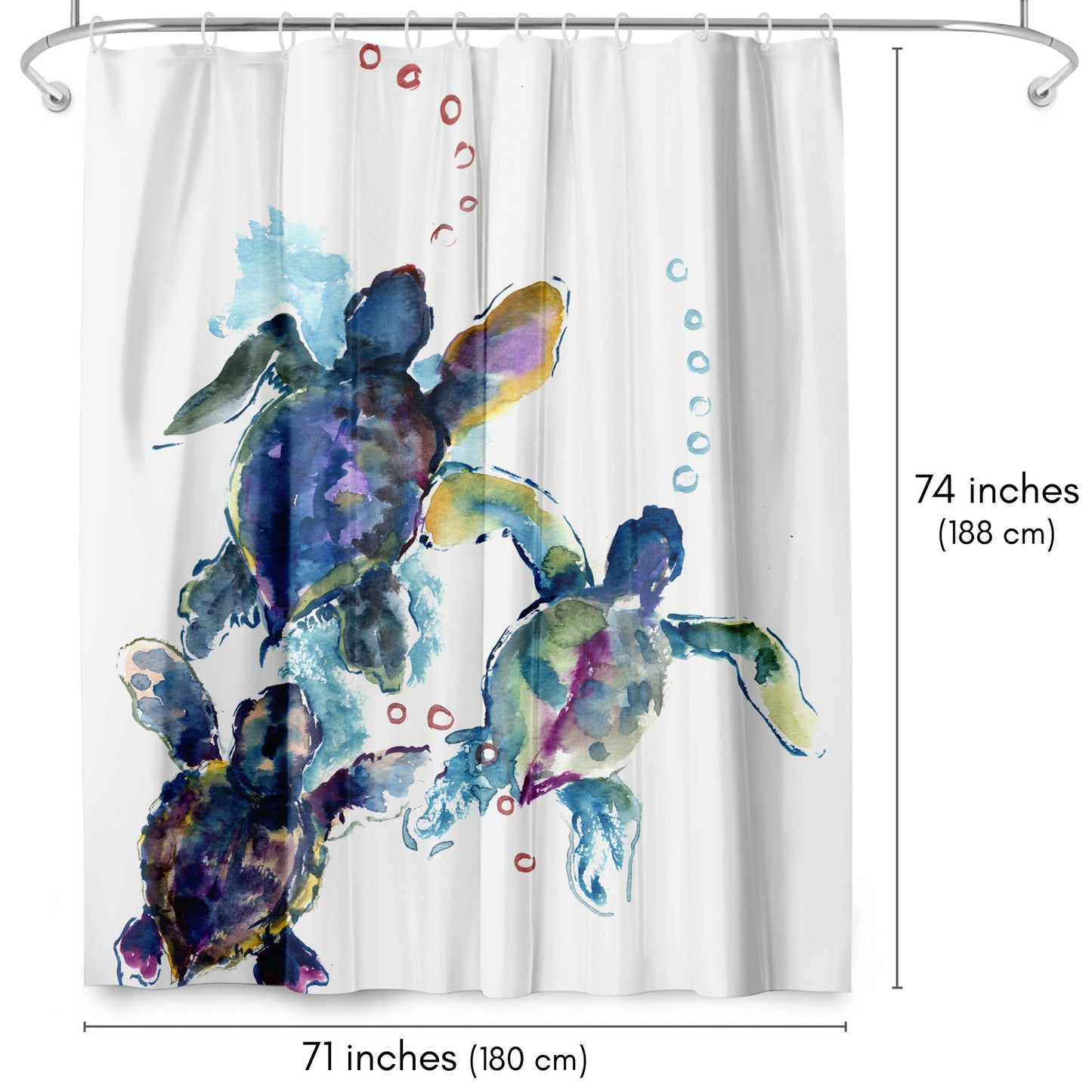 71x74 Sea Turtle Shower Curtain with 12 Metal Grommets