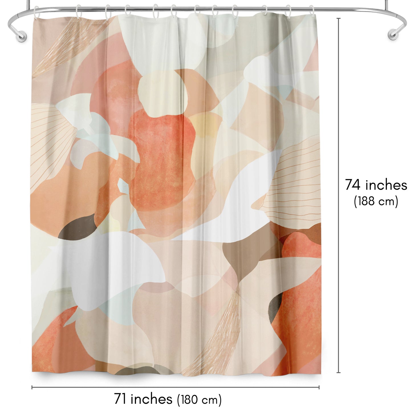 71x74 Abstract Shower Curtain with 12 Metal Grommets | Modern Design