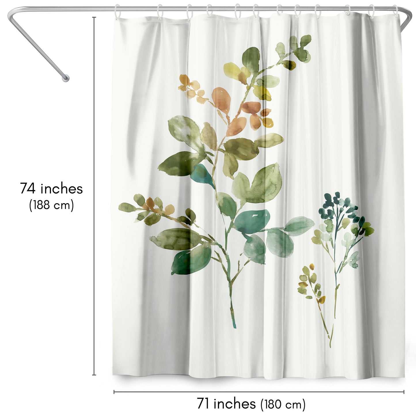 71x74 Boho Shower Curtain with 12 Metal Grommets | Botanical Design