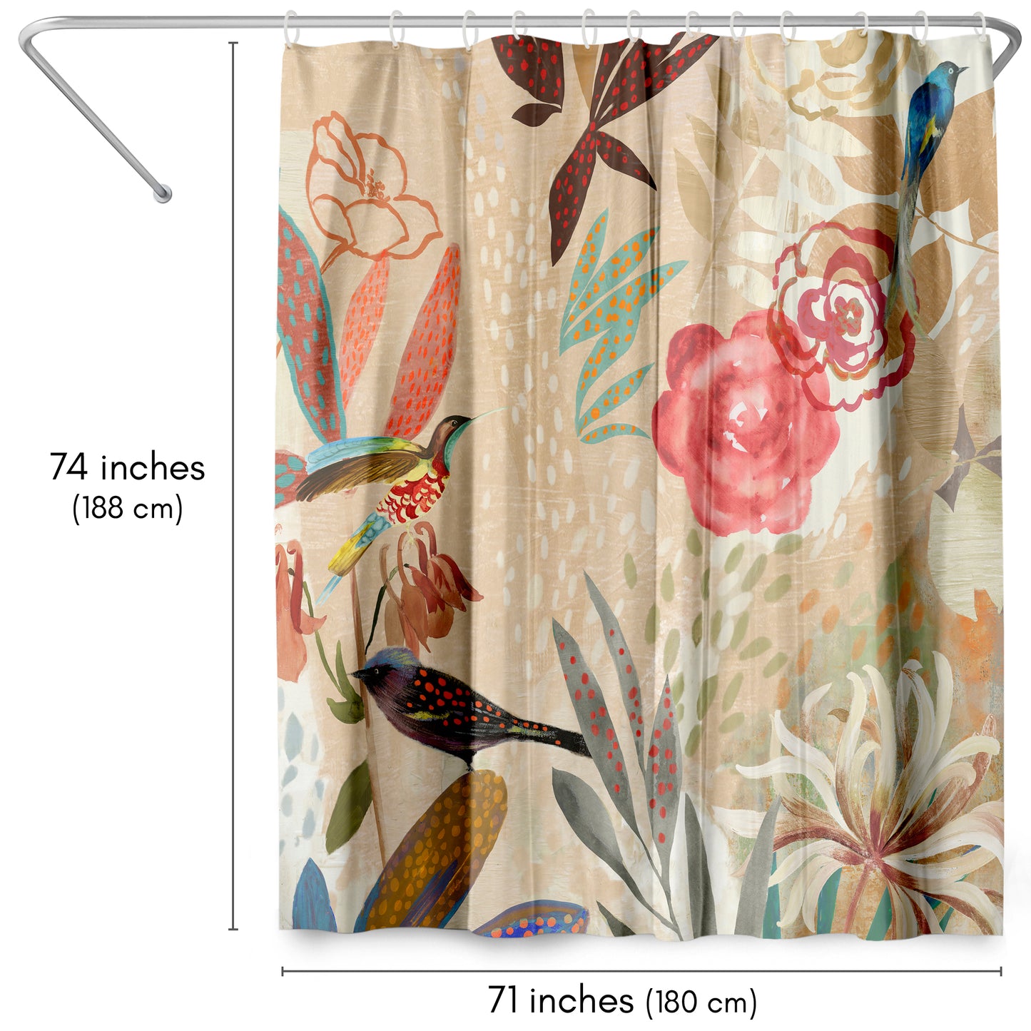 71x74 Abstract Shower Curtain with 12 Metal Grommets | Botanical-Inspired