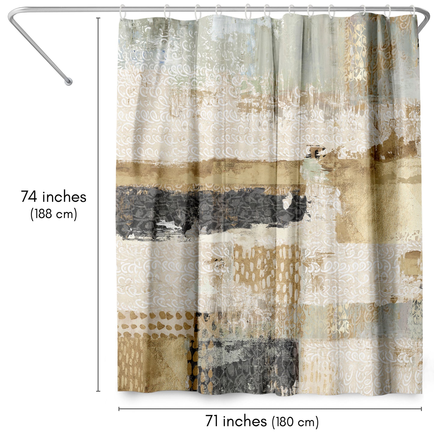 71x74 Abstract Shower Curtain with 12 Metal Grommets | Horizontal Distressed Textures