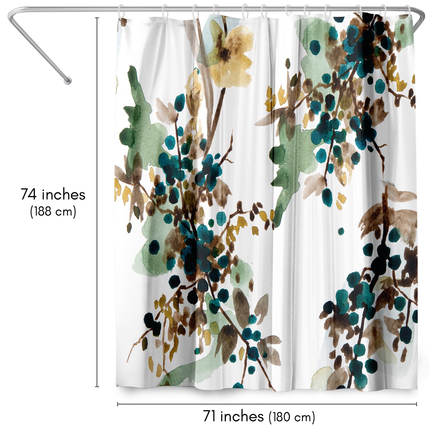 71x74 Abstract Shower Curtain with 12 Metal Grommets | Watercolor Blueberry