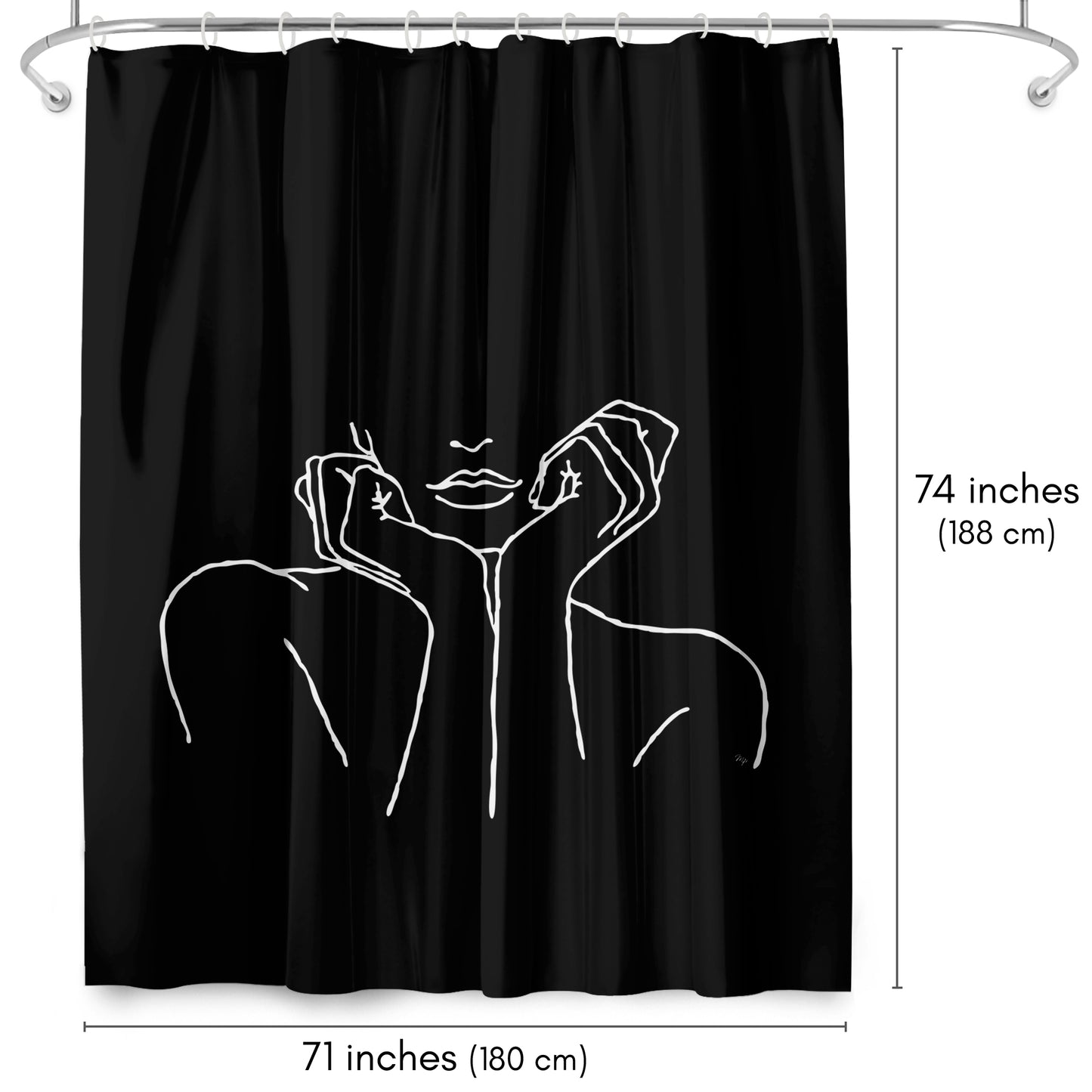 71x74 Decorative Shower Curtain with 12 Metal Grommets | Black