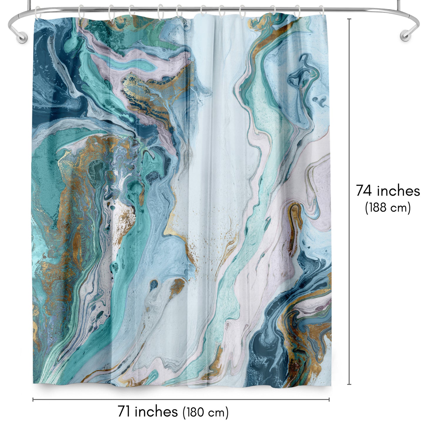 71x74 Blue Marble Shower Curtain with 12 Metal Grommets