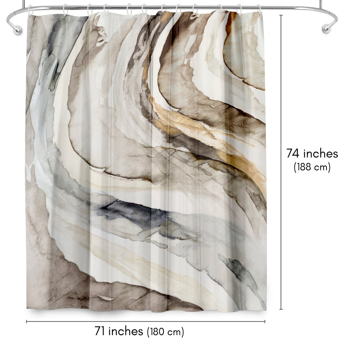 71x74 Abstract Shower Curtain with 12 Metal Grommets | Grey