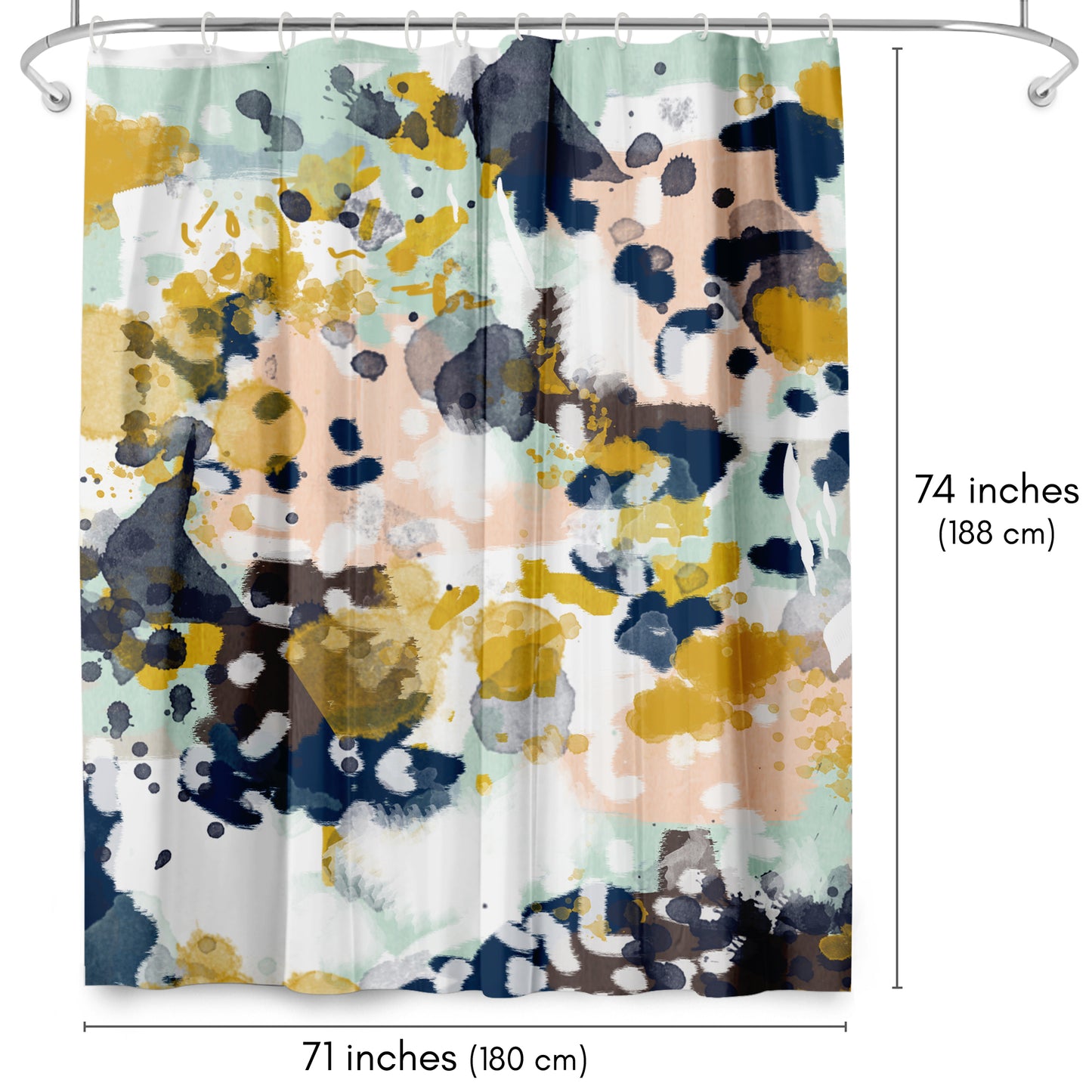 71x74 Abstract Shower Curtain with 12 Metal Grommets | Colorful Artistic Design