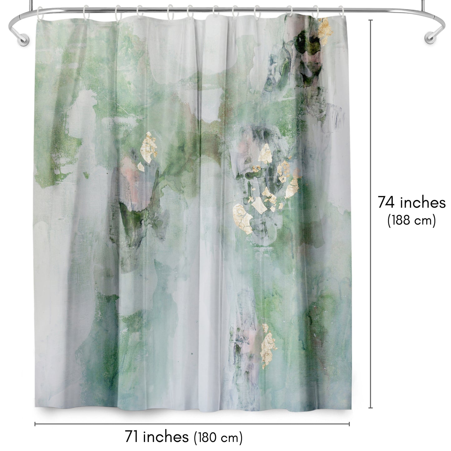 71x74 Abstract Shower Curtain with 12 Metal Grommets | Green Modern Design