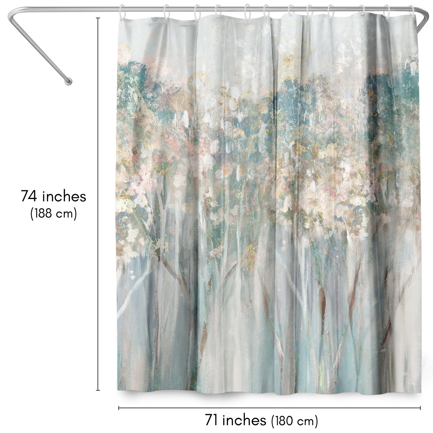 71x74 Abstract Shower Curtain with 12 Metal Grommets | Woodland-Inspired Design
