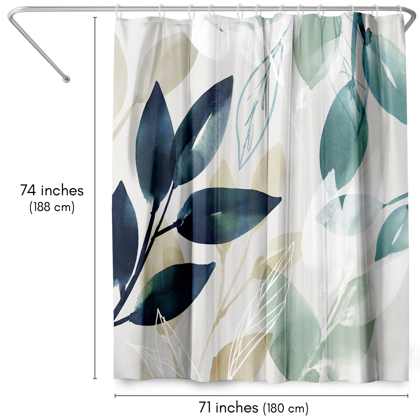 71x74 Abstract Shower Curtain with 12 Metal Grommets | Green Botanical Design