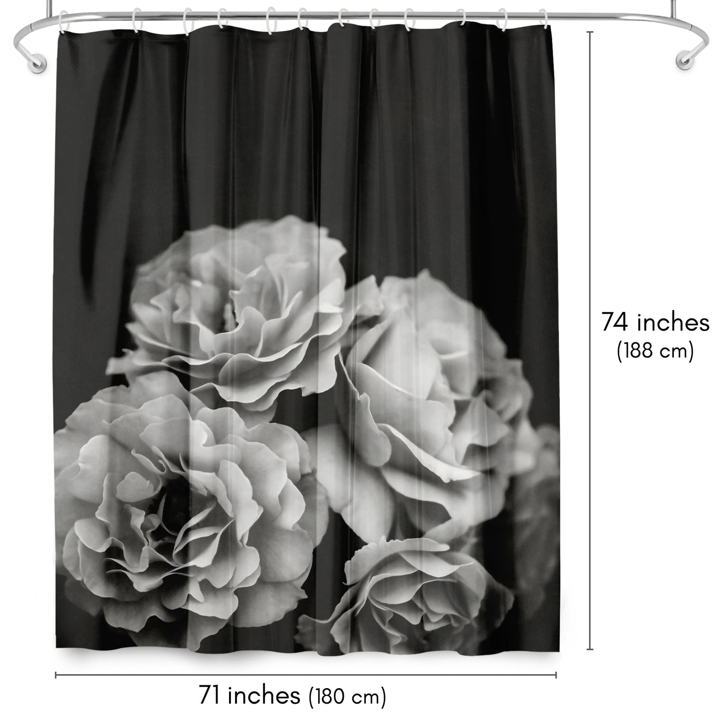 71x74 Floral Shower Curtain with 12 Metal Grommets | Moody Roses