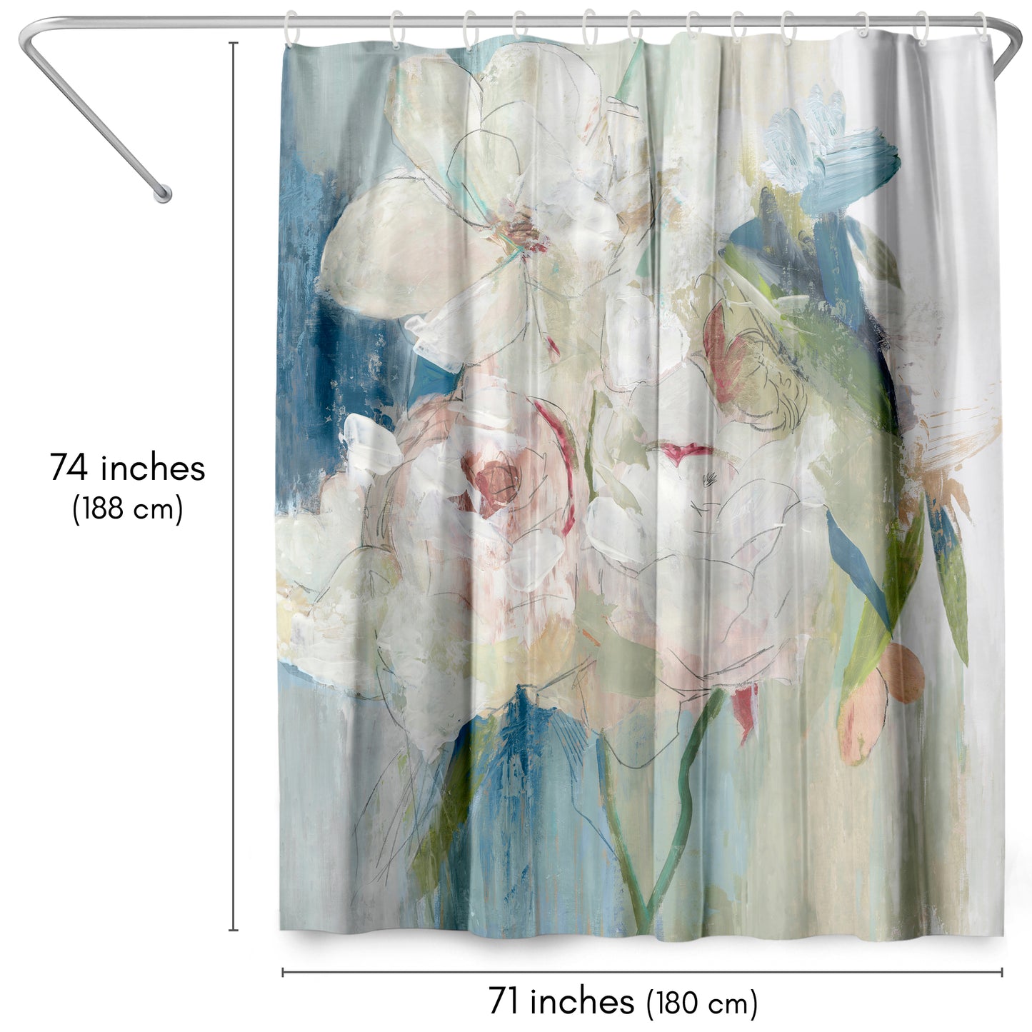 71x74 Abstract Shower Curtain with 12 Metal Grommets | Blissful Peony