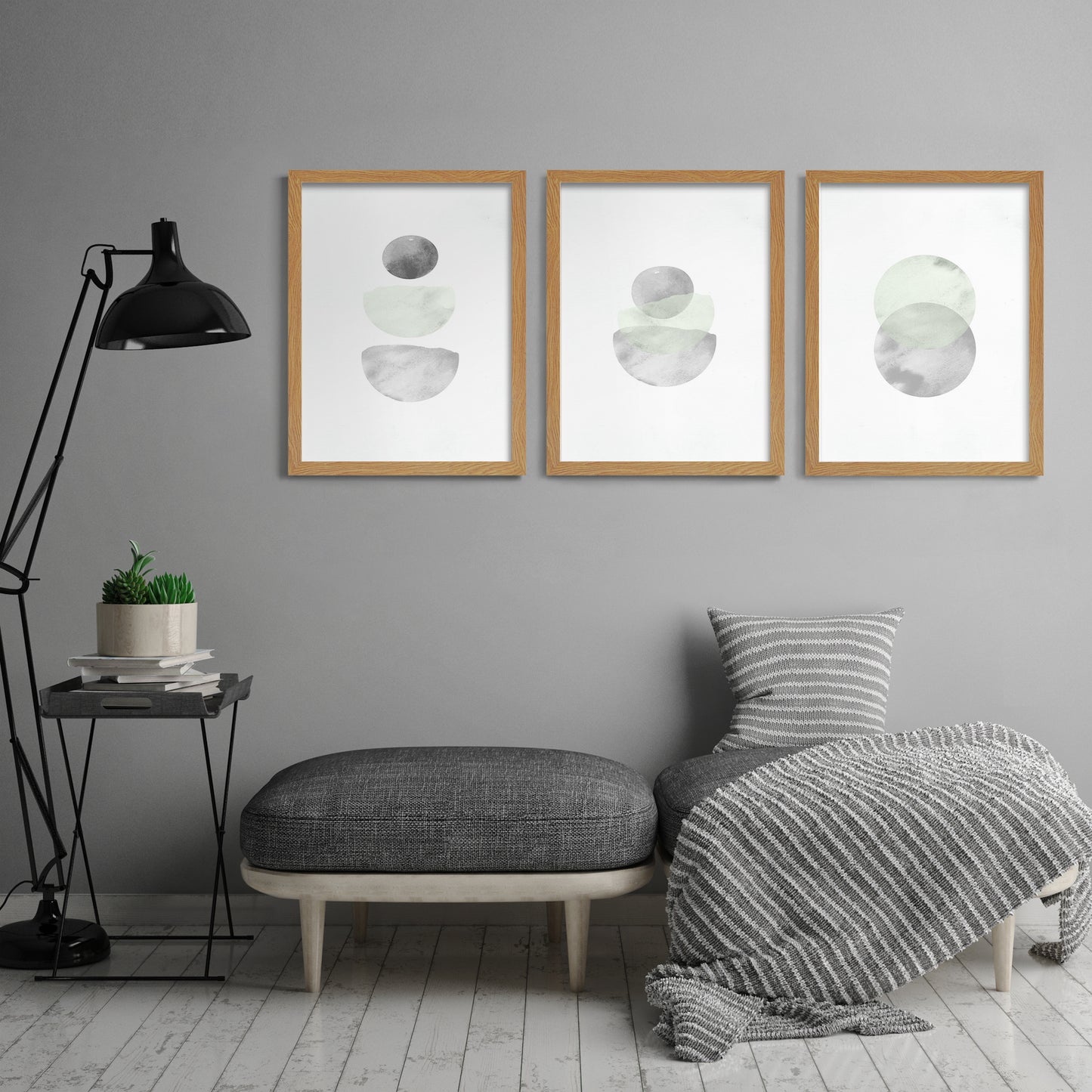 Retro Geo in Stone by Tanya Shumkina - 3 Piece Framed Triptych Wall Art Set