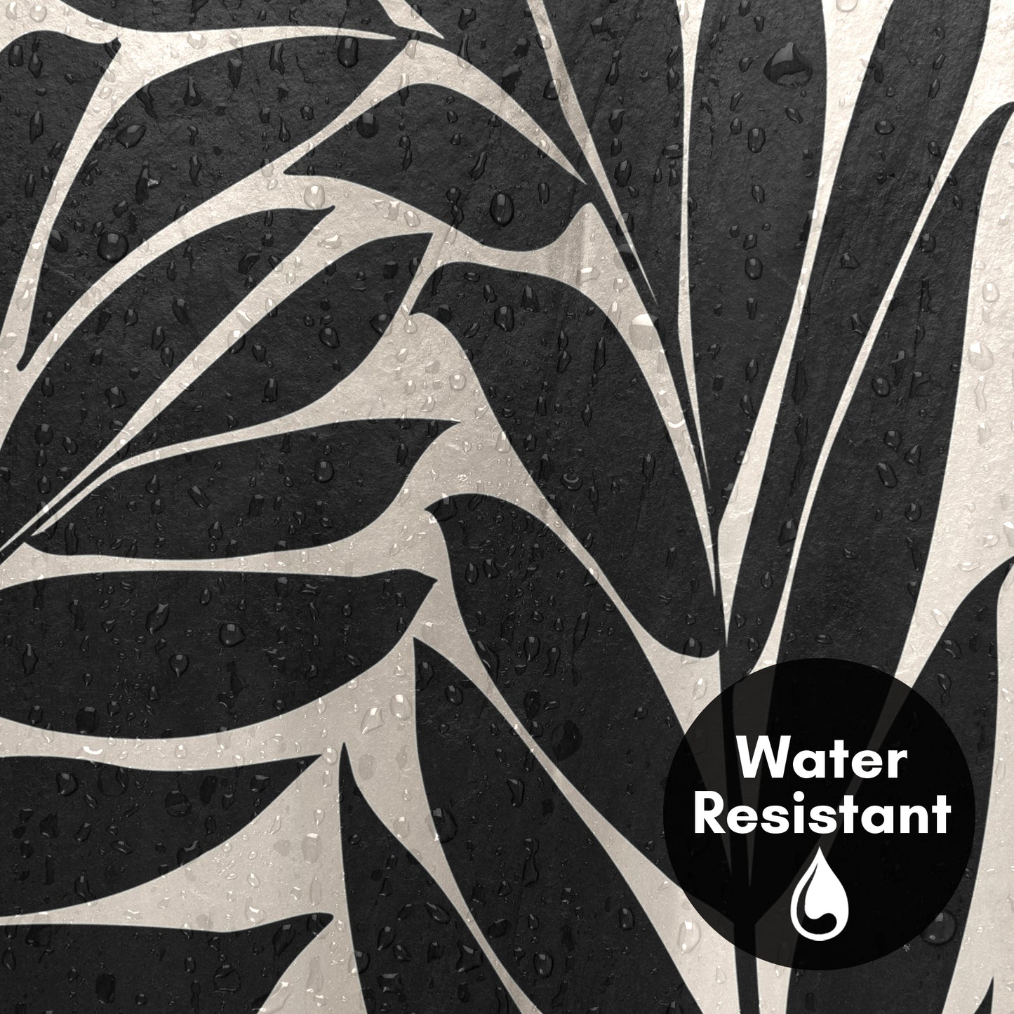 71x74 Botanical Shower Curtain with 12 Metal Grommets | Black Seagrass Shapes