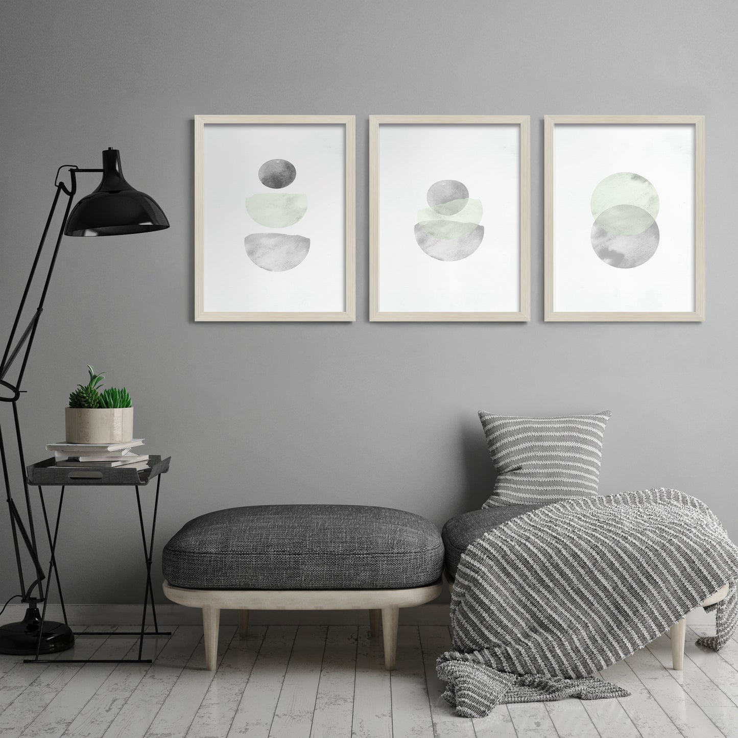 Retro Geo in Stone by Tanya Shumkina - 3 Piece Framed Triptych Wall Art Set