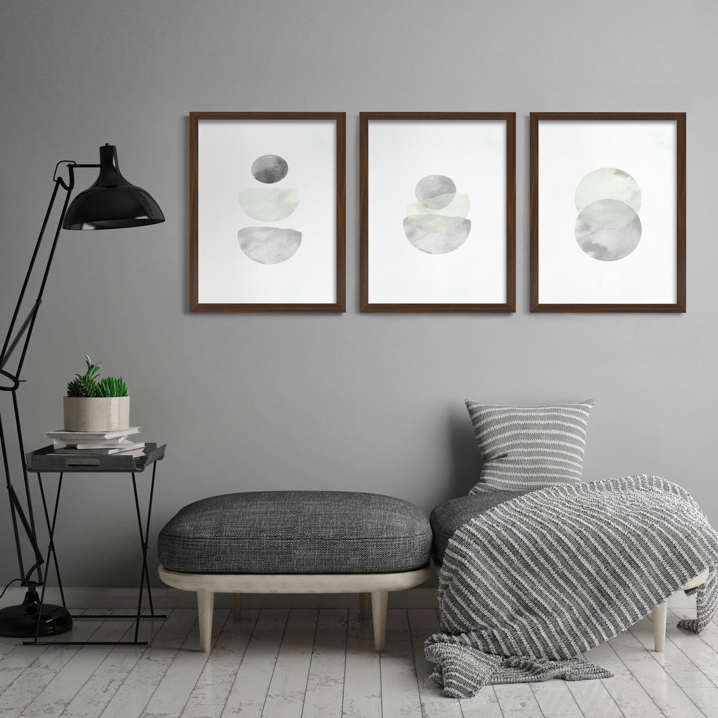 Retro Geo in Stone by Tanya Shumkina - 3 Piece Framed Triptych Wall Art Set
