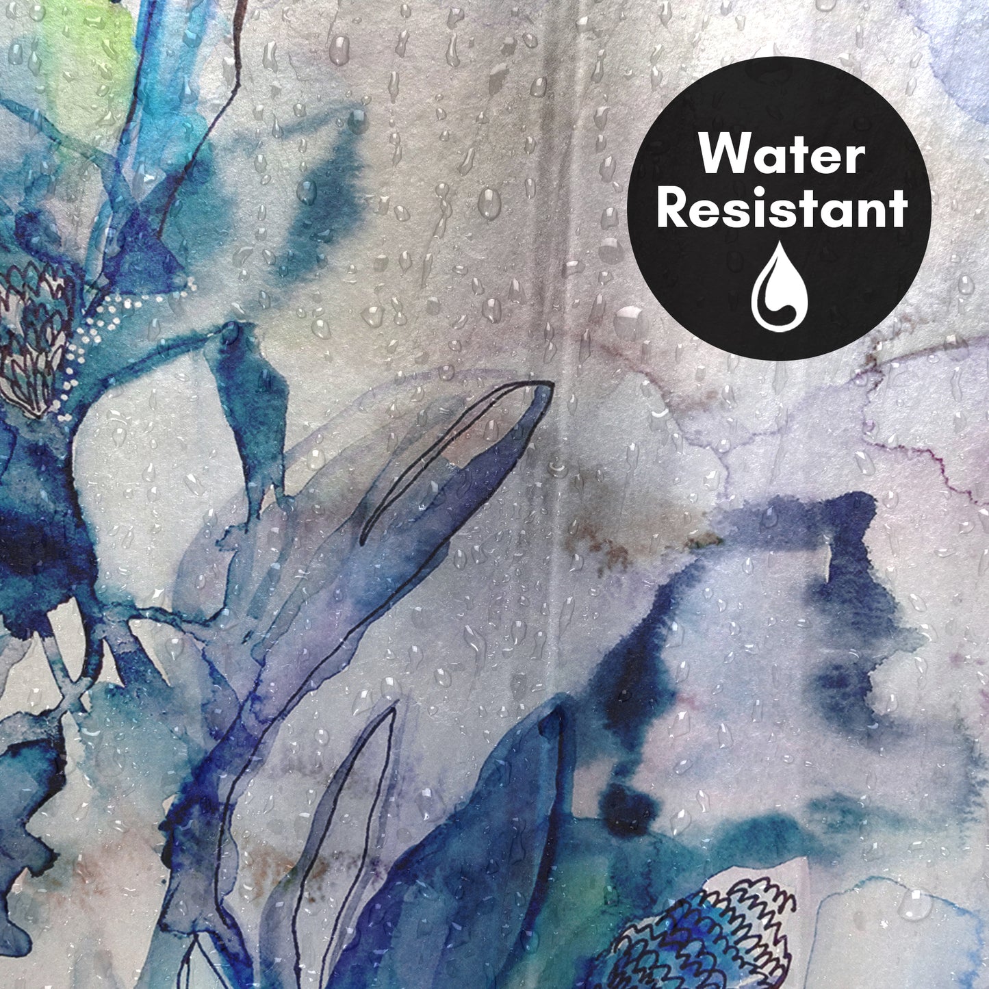 71x74 Abstract Shower Curtain with 12 Metal Grommets | Aqua Floral
