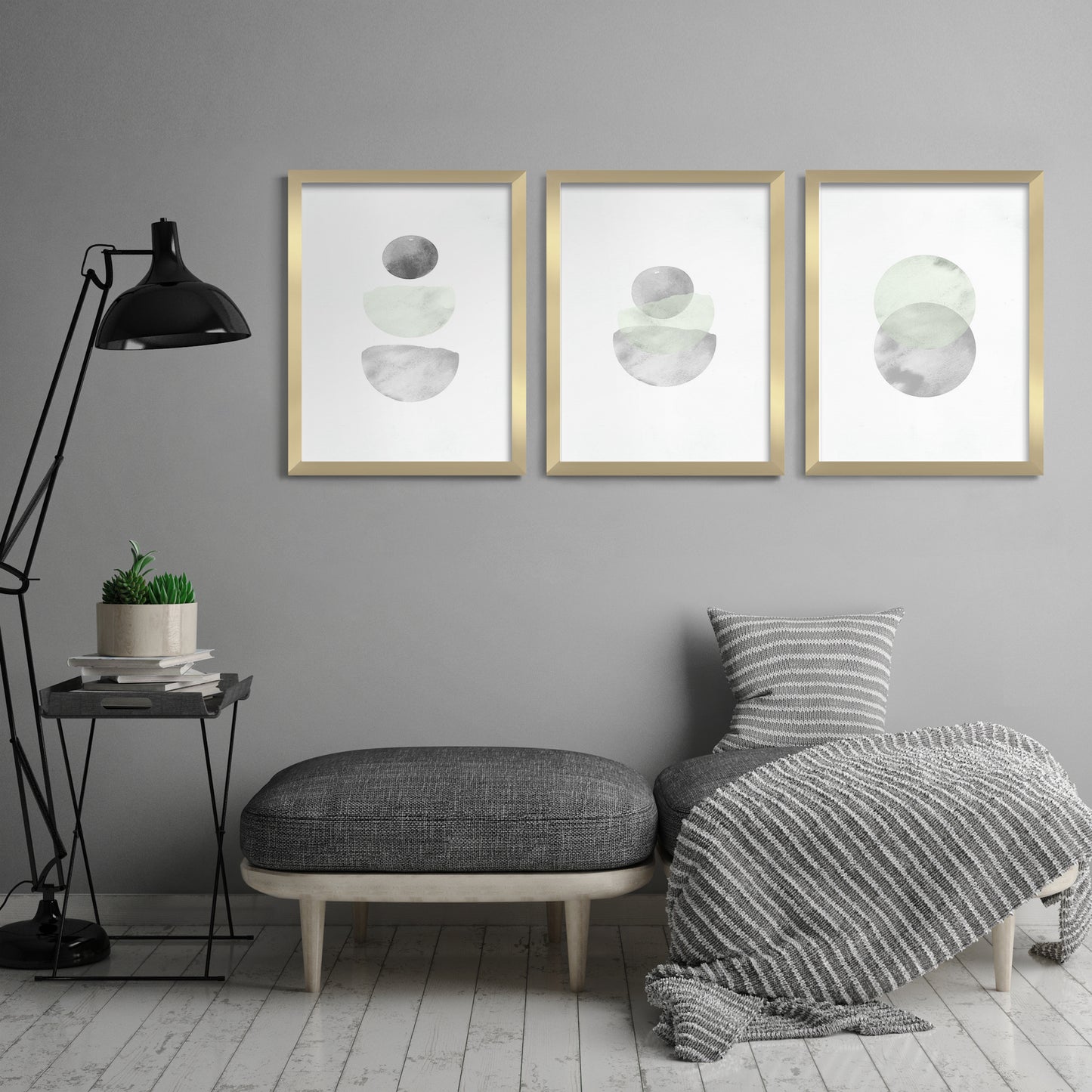 Retro Geo in Stone by Tanya Shumkina - 3 Piece Framed Triptych Wall Art Set