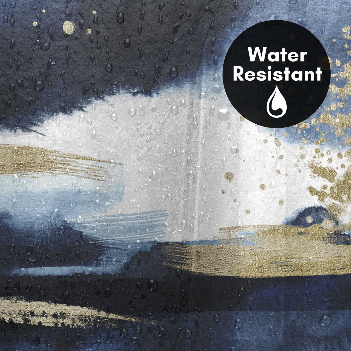 71x74 Abstract Shower Curtain with 12 Metal Grommets | Navy Blue and Gold
