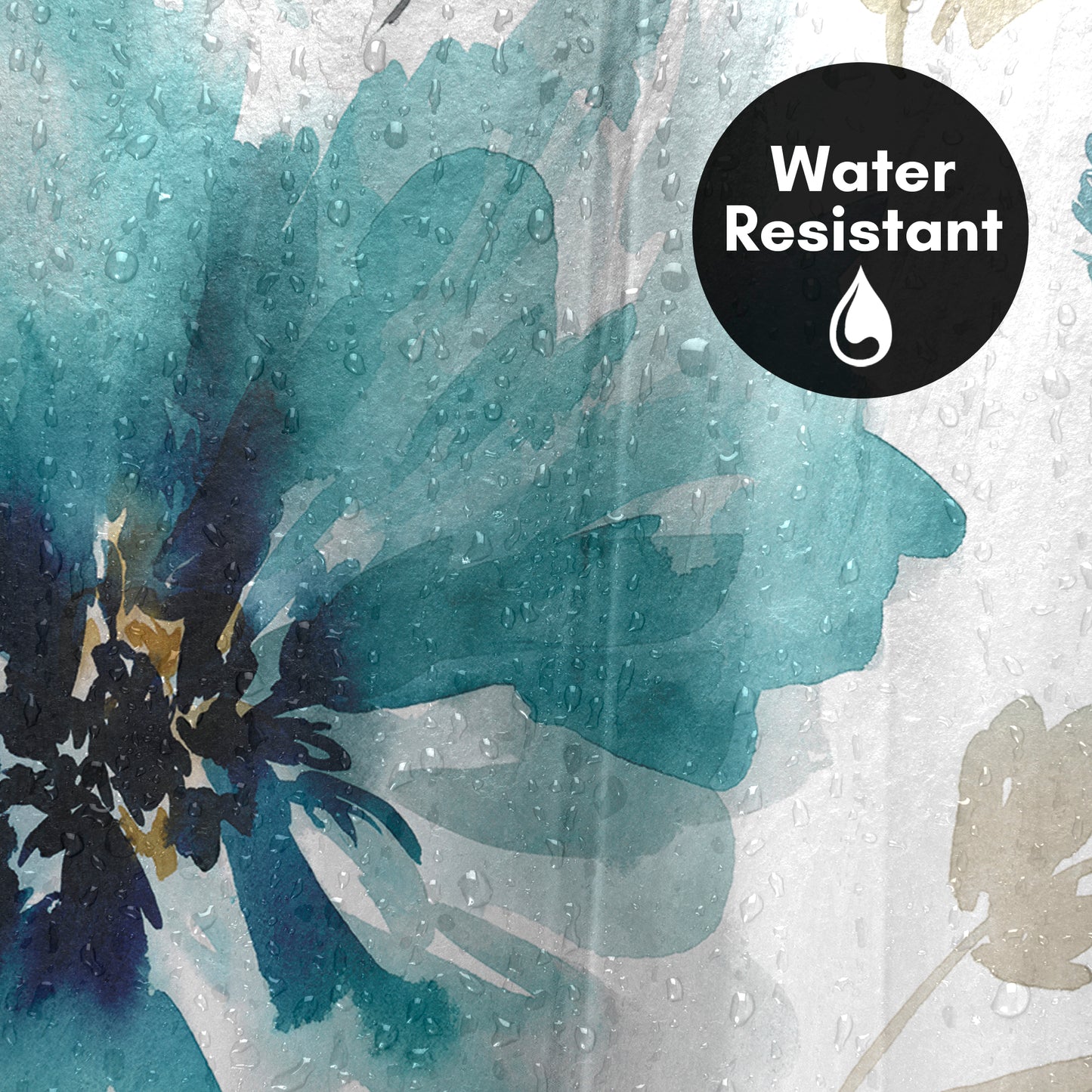 71x74 Abstract Shower Curtain with 12 Metal Grommets | Blue Floral