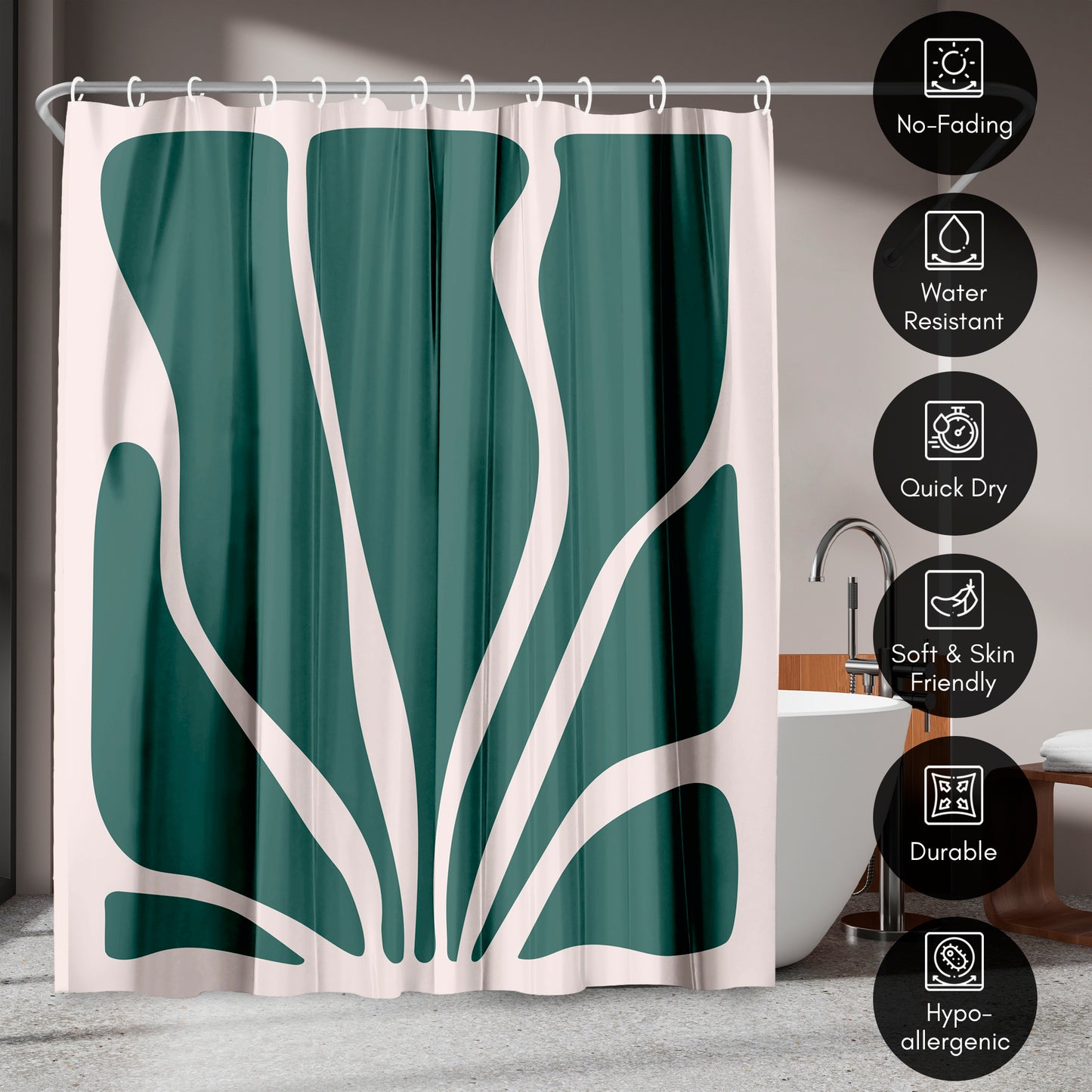 71x74 Abstract Shower Curtain with 12 Metal Grommets | Bold Seaweed Design
