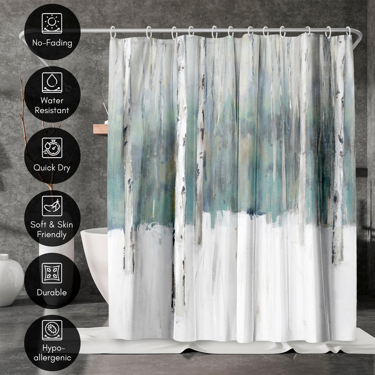 71" x 74" Abstract Shower Curtain with 12 Hooks, Winters Trail II by PI Creative Art