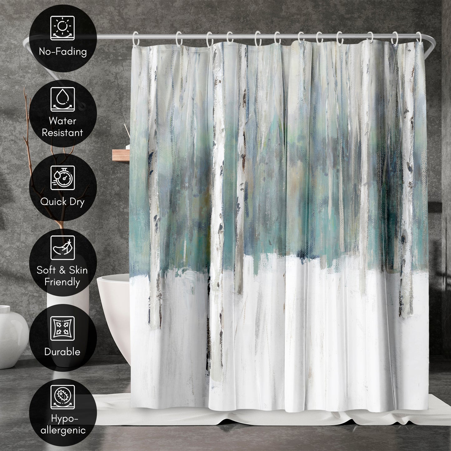 71x74 Abstract Shower Curtain with 12 Metal Grommets | Winters Trail