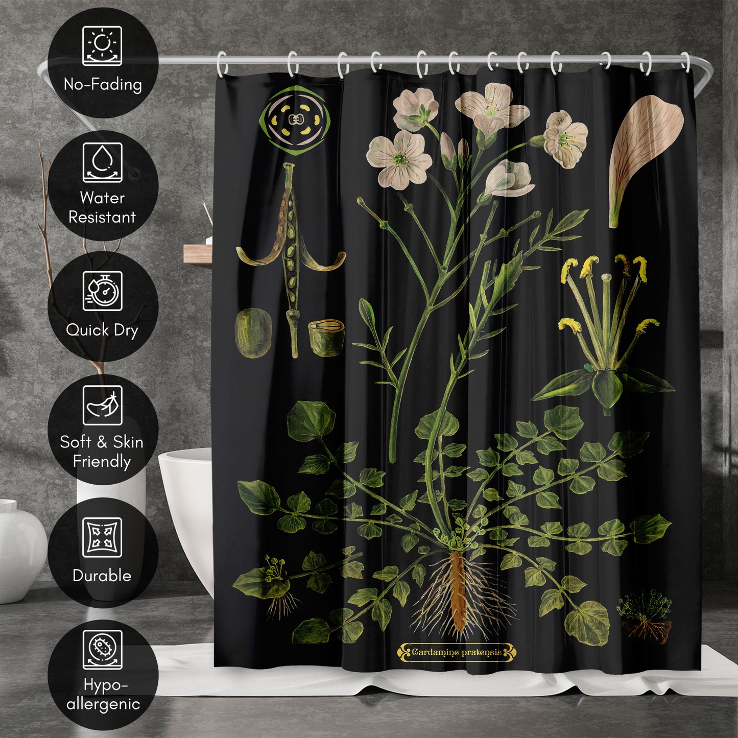 71x74 Botanical Shower Curtain with 12 Metal Grommets | Cuckoo Flower