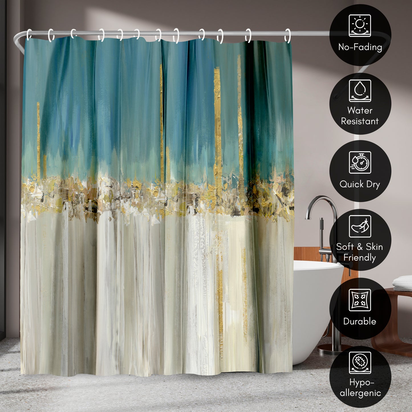 71x74 Abstract Shower Curtain with 12 Metal Grommets | Blue Batik