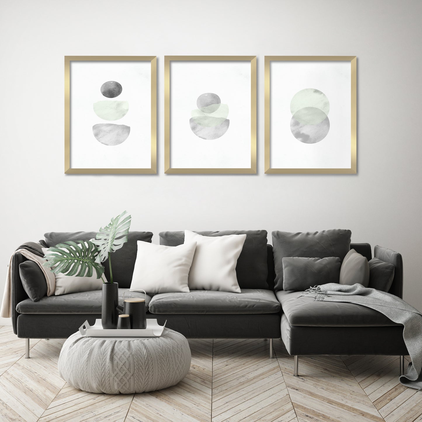 Retro Geo in Stone by Tanya Shumkina - 3 Piece Framed Triptych Wall Art Set