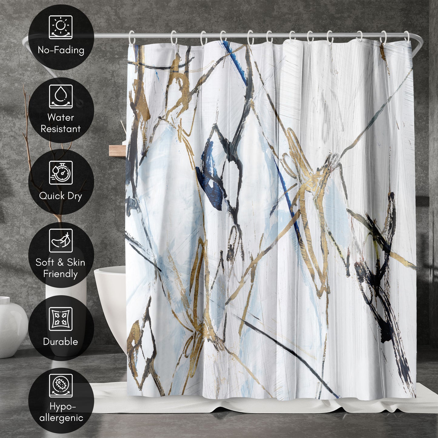 71" x 74" Abstract Shower Curtain with 12 Hooks, Moonstruck I by PI Creative Art