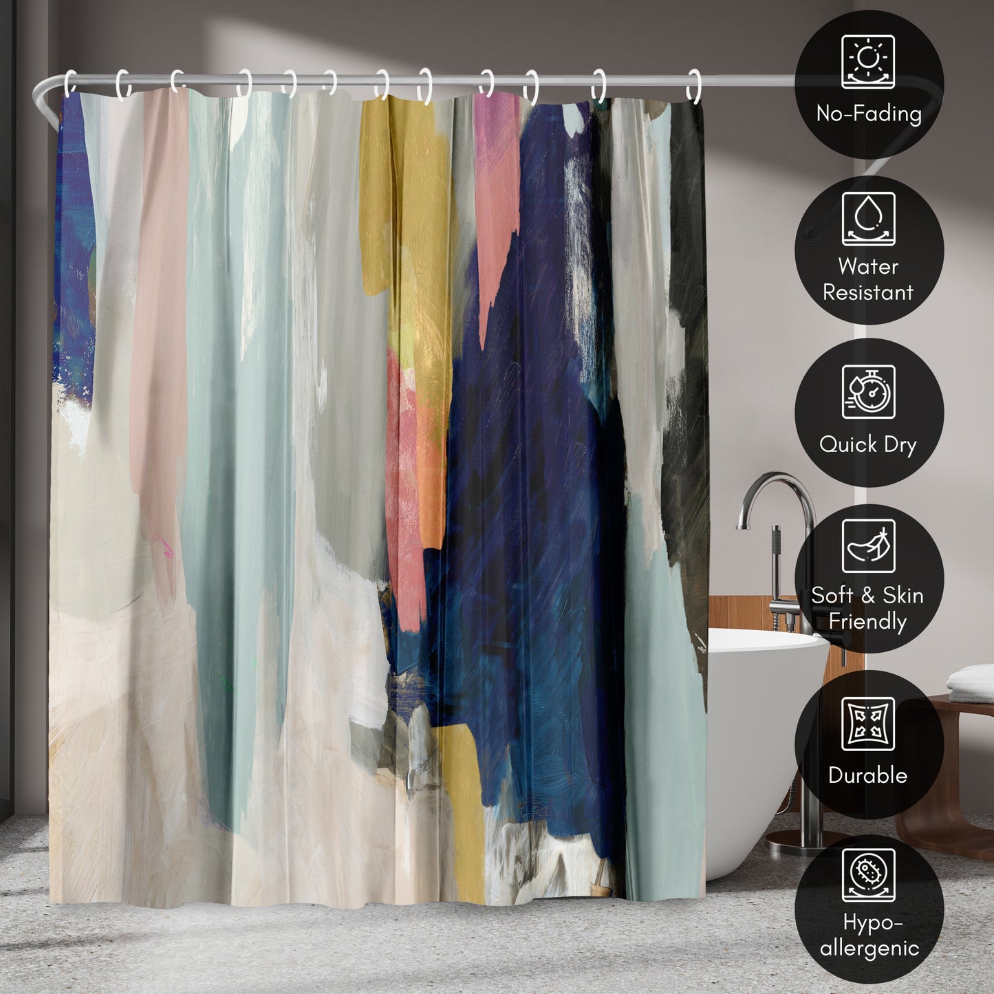 71x74 Abstract Shower Curtain with 12 Metal Grommets | Somber