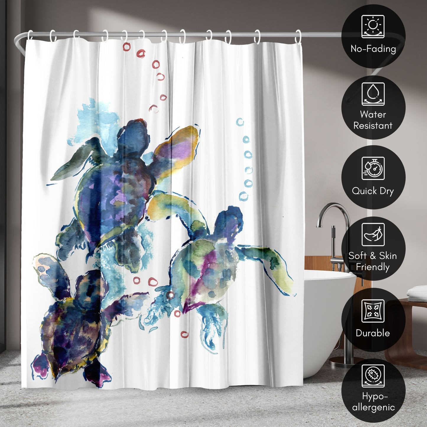71x74 Sea Turtle Shower Curtain with 12 Metal Grommets