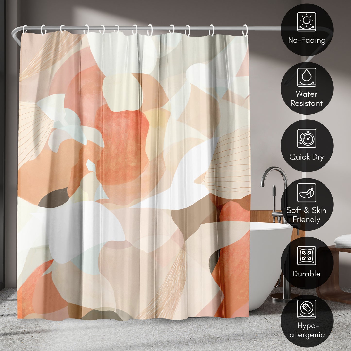 71x74 Abstract Shower Curtain with 12 Metal Grommets | Modern Design