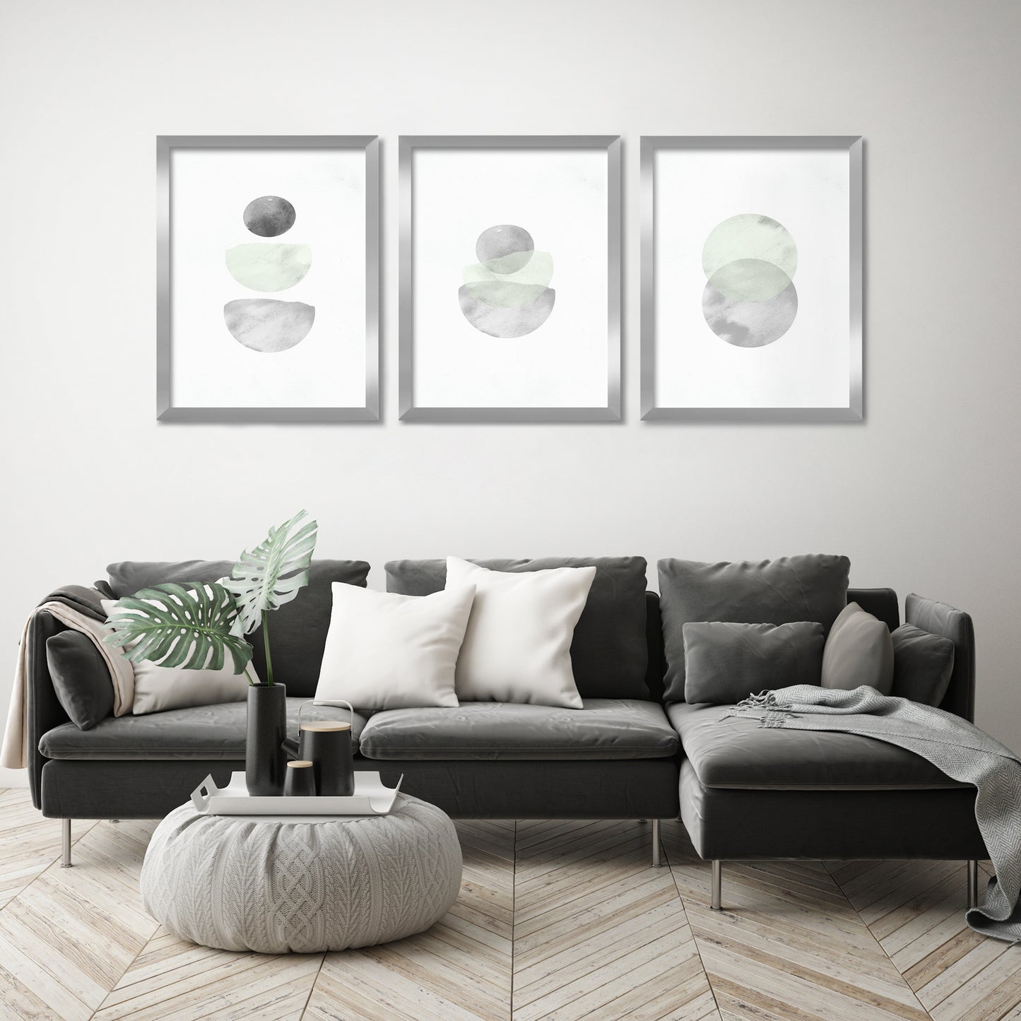 Retro Geo in Stone by Tanya Shumkina - 3 Piece Framed Triptych Wall Art Set