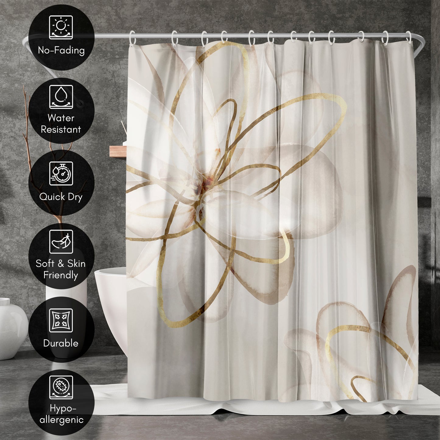 71" x 74" Abstract Shower Curtain with 12 Hooks, Transparent Beauty I by PI Creative Art